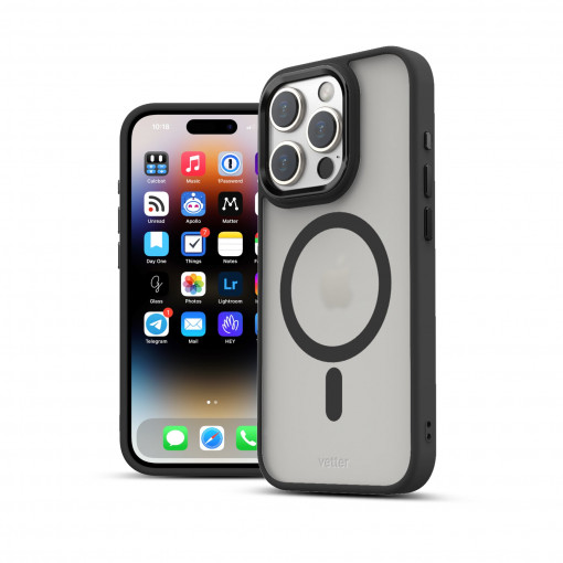 Huse iPhone 15 Pro Max, Husa iPhone 15 Pro Max Clip-On Hybrid, Matt, Compatibila MagSafe, Negru - vetter.store _1