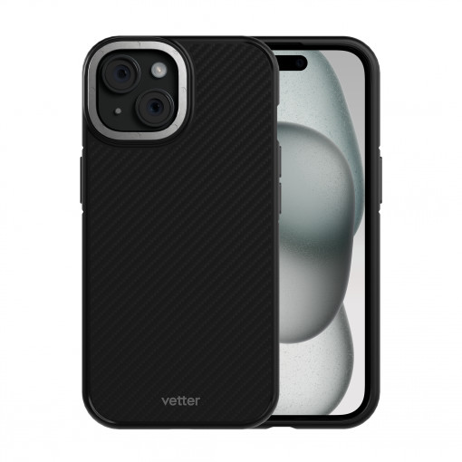 iPhone 15 Plus Case, Clip-On MagSafe Compatible, Aramid, Hybrid Kevlar, Black with grey