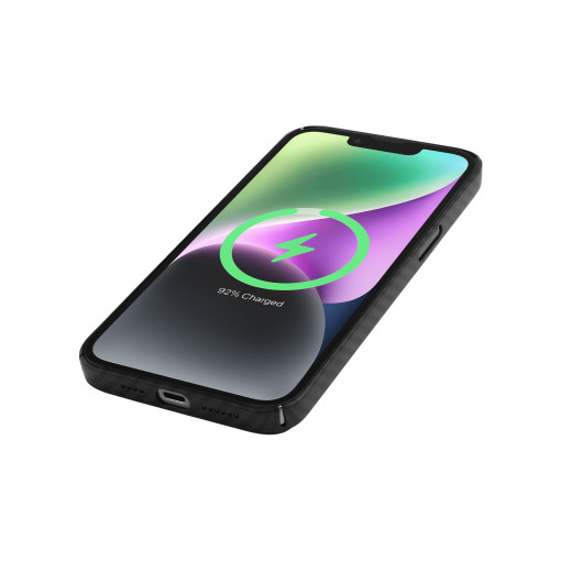 Huse iPhone 14 Plus, Husa iPhone 14 Plus Clip-On, Compatibila MagSafe, made from Aramid Fiber, Full Cover Kevlar, Neagra - vetter.store _1