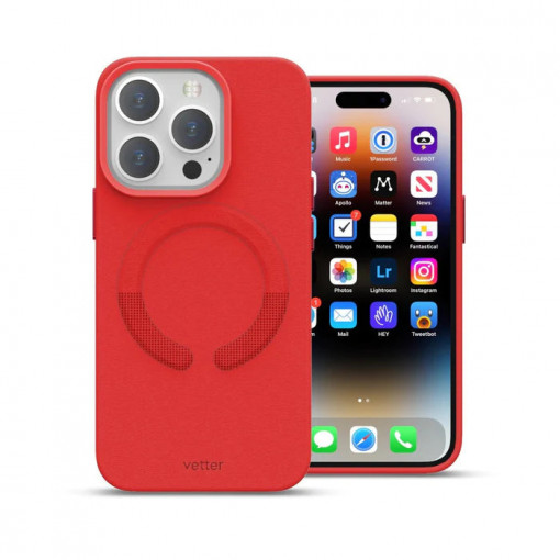 Husa iPhone 14 Pro Clip-On Piele Vegana, Compatibila MagSafe, Crimson Red
