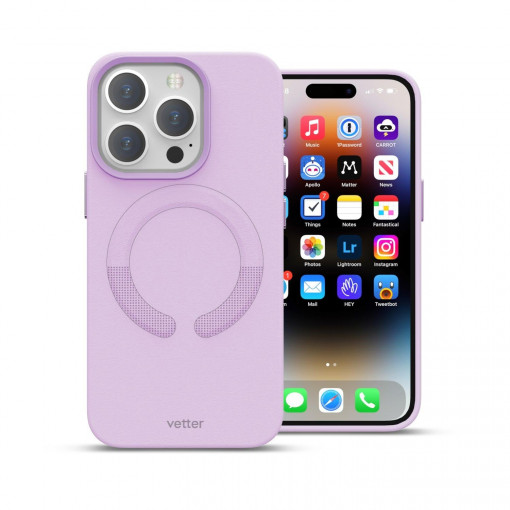 Husa iPhone 14 Pro Max Clip-On Vegan Piele, Compatibila MagSafe, Bright Purple