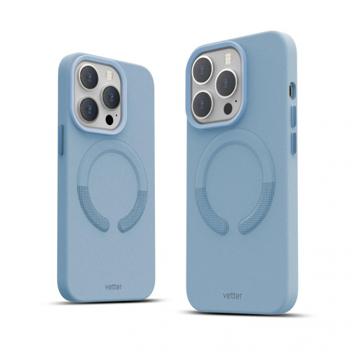 Huse iPhone 14 Pro Max, Husa iPhone 14 Pro Max Clip-On Vegan Piele, Compatibila MagSafe, Sky Blue - vetter.store _1