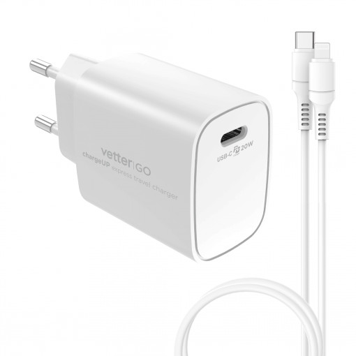 Incarcator chargeUP, Smart Travel Reise-Ladegerät mit Lightning-Kabel, Vetter Go, Power Delivery, 20W, Weiß