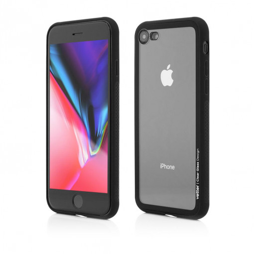 Vetter Case pour iPhone SE2, 8, 7, Clip-On Hybrid, Soft Edge with Clear Back Glass, Noir