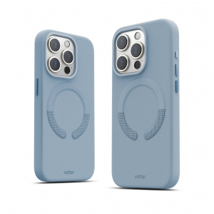 Huse iPhone 15 Pro, Husa iPhone 15 Pro Clip-On Vegan Leather, Compatibila MagSafe, Sky Blue - vetter.store _1