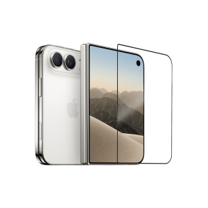 Folie de sticla securizata glassMAX 3D Easy Fit, alaturi de un iPhone Duo alb