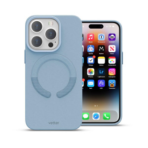 Huse iPhone 14 Pro Max, Husa iPhone 14 Pro Max Clip-On Vegan Piele, Compatibila MagSafe, Sky Blue - vetter.store
