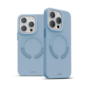 Huse iPhone 14 Pro Max, Husa iPhone 14 Pro Max Clip-On Vegan Piele, Compatibila MagSafe, Sky Blue - vetter.store _2