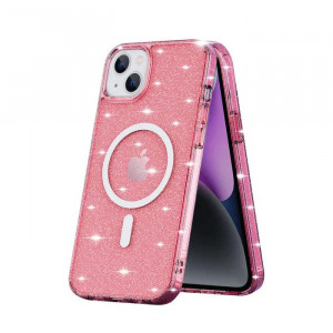 Husa iPhone 14 Soft Pro Glitter, Compatibila MagSafe, Pink