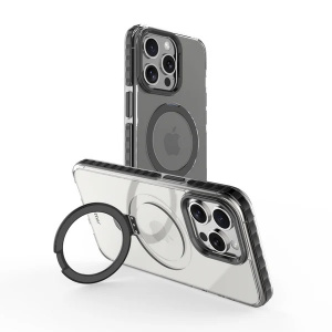 Huse iPhone 15 Pro, Husa iPhone 15 Pro Clip-On Crystal Compatibila MagSafe, with foldable stand, Negru - vetter.store
