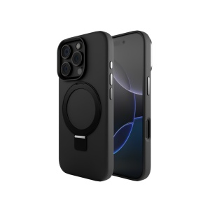 Huse iPhone 16 Pro , Husa iPhone 16 Pro, Clip-On  Silk Series with foldable stand, MagSafe Compatible, Negru - vetter.store