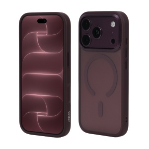 Husa Clip-On Hybrid bordo cu finisaj mat pe iPhone 18 Pro Max, vedere fata si spate cu zona MagSafe