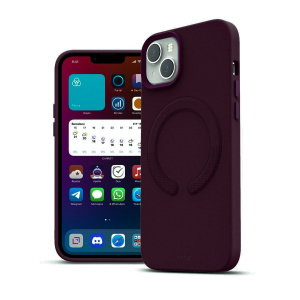 Huse iPhone 14 plus, Husa iPhone 14 Plus Clip-On Vegan Leather, Compatibila MagSafe, Mov - vetter.store _3
