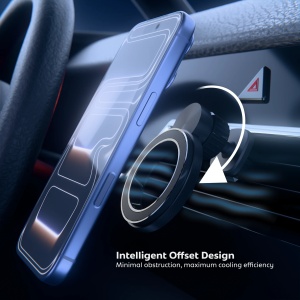 MagHOLD AirFLOW montat decalat pe grila de ventilatie, cu iPhone prins magnetic