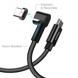 Cabluri Type-C, Cablu USB Type-C Cable to Type-C with Magnetic Connector, Nylon Braided, Negru - vetter.store _1