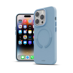 Huse iPhone 14 Pro Max, Husa iPhone 14 Pro Max Clip-On Vegan Piele, Compatibila MagSafe, Sky Blue - vetter.store _3