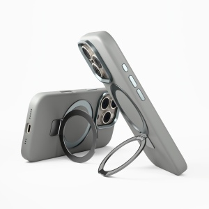 Huse iPhone 16 Pro Max , Husa iPhone 16 Pro Max, Clip-On  Silk Series with foldable stand, MagSafe Compatible, Gri - vetter.store_3