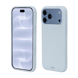 Husa Silk Series bleu cu finisaj satinat pe iPhone 18 Pro Max, vedere fata si spate