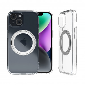 Huse iPhone 14 Plus, Husa iPhone 14 Plus Clip-On Crystal Compatibila MagSafe, with 360 degree rotating stand, Clear - vetter.store _2