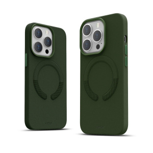 Huse iPhone 14 Pro, Husa iPhone 14 Pro Clip-On Piele Vegana, Compatibila MagSafe, Green - vetter.store _1