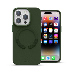 Huse iPhone 14 Pro, Husa iPhone 14 Pro Clip-On Piele Vegana, Compatibila MagSafe, Green - vetter.store _7