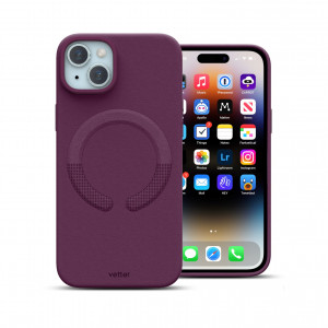 iPhone 15 Plus Tasche, Clip-On-Vegan-Leder, MagSafe-kompatibel, dunkelviolett