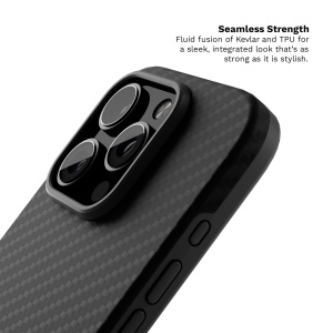 Huse iPhone 16 Pro, Husa iPhone 16 Pro, Clip-On MagSafe Compatible, Aramid Fiber, Hybrid Kevlar, Slim Series, Negru - vetter.store _4