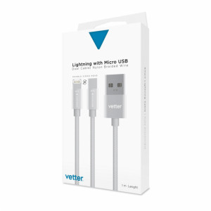 Cabluri Lightning, Cablu Lightning si Micro USB reversibil, Nylon Braided Wire, 1m - vetter.store _1