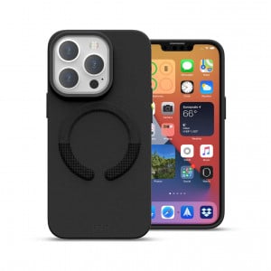 Huse iPhone 13 Pro, Husa iPhone 13 Pro Clip-On Vegan Leather, Compatibila MagSafe, Neagra - vetter.store