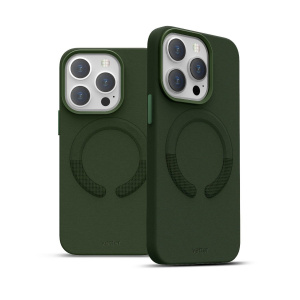 Huse iPhone 14 Pro, Husa iPhone 14 Pro Clip-On Piele Vegana, Compatibila MagSafe, Green - vetter.store _2
