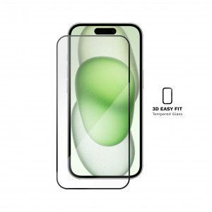 Folii iPhone 15 Plus, Folie iPhone 15 Plus, 3D Easy Fit Tempered Glass, Neagra - vetter.store _1