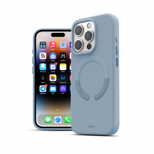 Huse iPhone 15 Pro, Husa iPhone 15 Pro Clip-On Vegan Leather, Compatibila MagSafe, Sky Blue - vetter.store _3