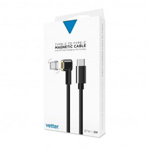 Cabluri Type-C, Cablu USB Type-C Cable to Type-C with Magnetic Connector, Nylon Braided, Negru - vetter.store _2