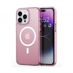 Huse iPhone 15 Pro, Husa iPhone 15 Pro Soft Pro Glitter, Compatibila MagSafe, Roz - vetter.store