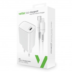 Incarcatoare Retea, Incarcator chargeUP, Smart Travel Charger with Lightning Cable, Vetter Go, Power Delivery, 20W, White - vetter.store _1