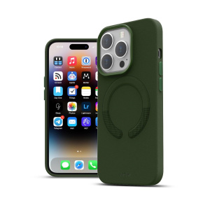 Huse iPhone 14 Pro, Husa iPhone 14 Pro Clip-On Piele Vegana, Compatibila MagSafe, Green - vetter.store _3