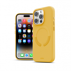 Huse iPhone 15 Pro, Husa iPhone 15 Pro Clip-On Vegan Leather, Compatibila MagSafe, Candy Yellow - vetter.store _1