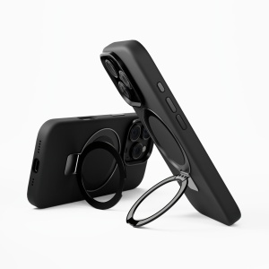 Huse iPhone 16 Pro , Husa iPhone 16 Pro, Clip-On  Silk Series with foldable stand, MagSafe Compatible, Negru - vetter.store_3