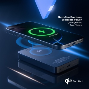 Vetter MagBank Elite 10s langa un iPhone, cu aliniere magnetica pentru incarcare wireless
