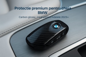 Калъф за ключове BMW Carbon (2023+), съвместим с BMW i5, i7, 2, 3, 5, 7 Series - черен гланц - Img 5