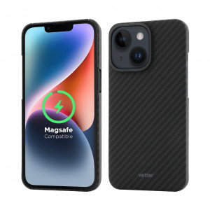 Huse iPhone 14 Plus, Husa iPhone 14 Plus Clip-On, made from Aramid Fiber, Kevlar, Compatibila MagSafe, Neagra - vetter.store