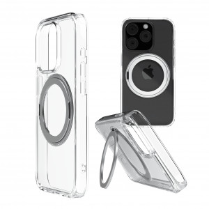 Huse iPhone 15 Pro, Husa iPhone 15 Pro Clip-On Crystal Compatibila MagSafe, with 360 degree rotating stand, Clear - vetter.store