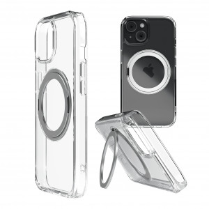 Huse iPhone 15 Plus, Husa iPhone 15 Plus Clip-On Crystal Compatibila MagSafe, with 360 degree rotating stand, Transparent - vetter.store