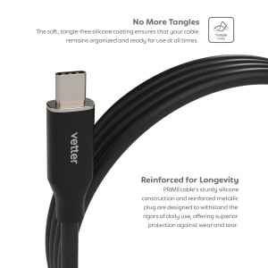 Cabluri Type-C, CabluType C to Type C, PRIMEcable, 100W, longstanding silicone cable, 1m, Black - vetter.store_2