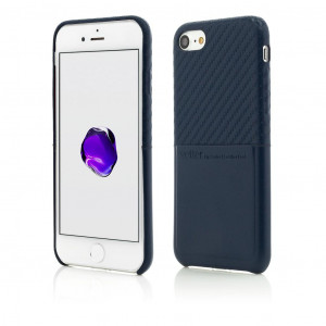 Coque Vetter pour iPhone SE2, 8, 7, Clip-On avec port carte, toucher fibre de carbone, bleu