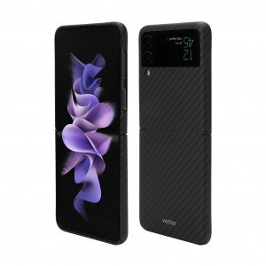 Huse Galaxy Flip Series, Husa Samsung Galaxy Z Flip3 5G, made from Aramid Fiber, Kevlar, Negru - vetter.store