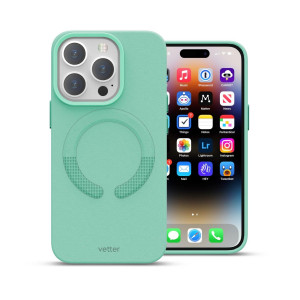 Huse iPhone 14 Pro Max, Husa iPhone 14 Pro Max Clip-On Vegan Piele, Compatibila MagSafe, Ice Sea Blue - vetter.store