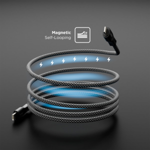Cabluri Lightning, Cablu unTWIST, Type-C to Lightning Magnetic self-looping cable, 1m, Negru/Argintiu - vetter.store _1