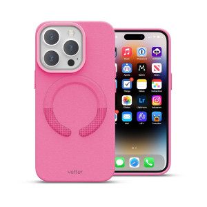 Étui pour iPhone 14 Pro Max, Clip-On en cuir végétal, compatible MagSafe, rose