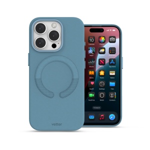 Huse iPhone 16 Pro Max, Husa iPhone 16 Pro Max, Clip-On Vegan Leather, MagSafe Compatible, Sky Blue - vetter.store